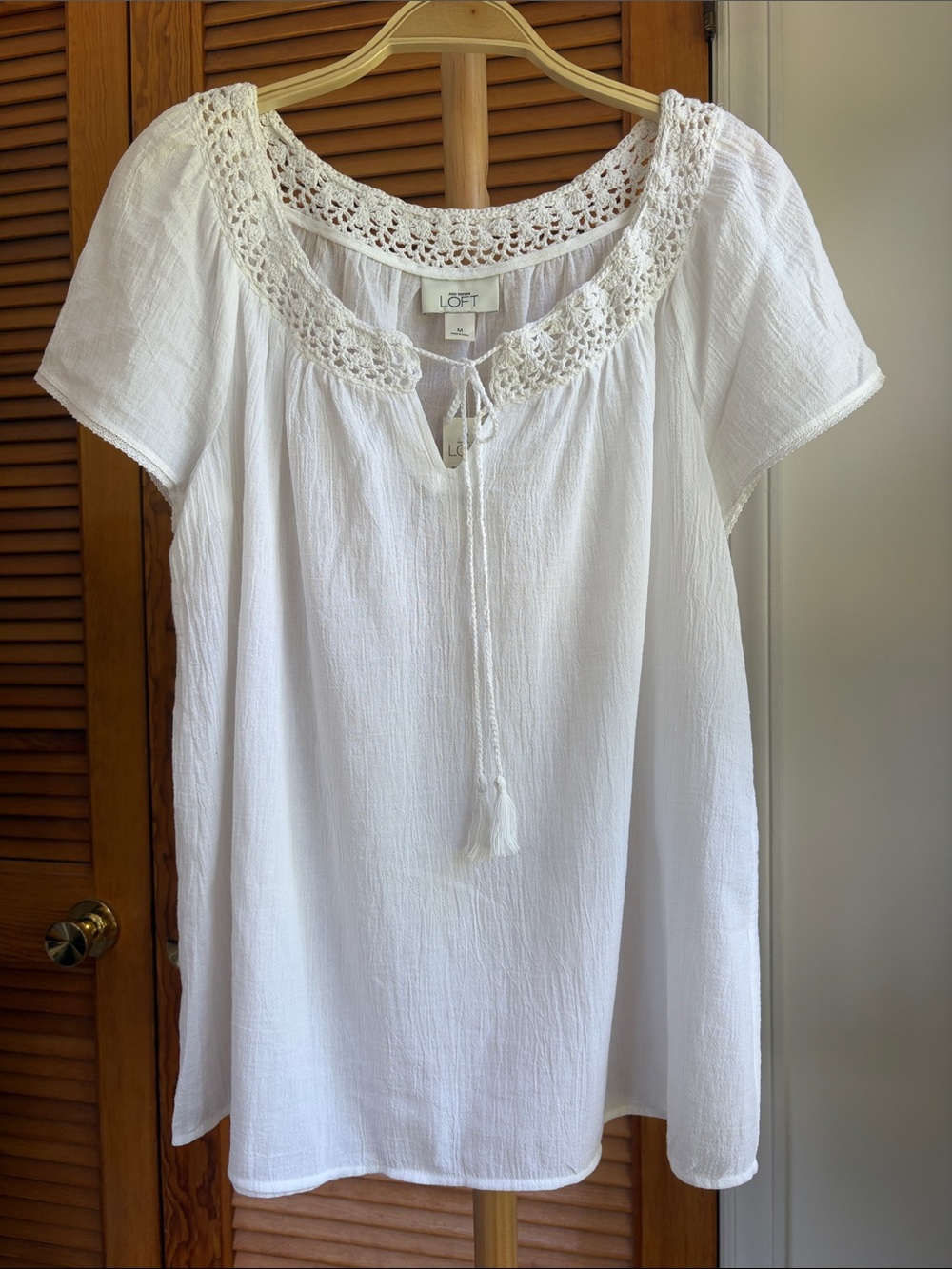 LOFT White Crochet-Trim Boho Peasant Tunic Medium NWT